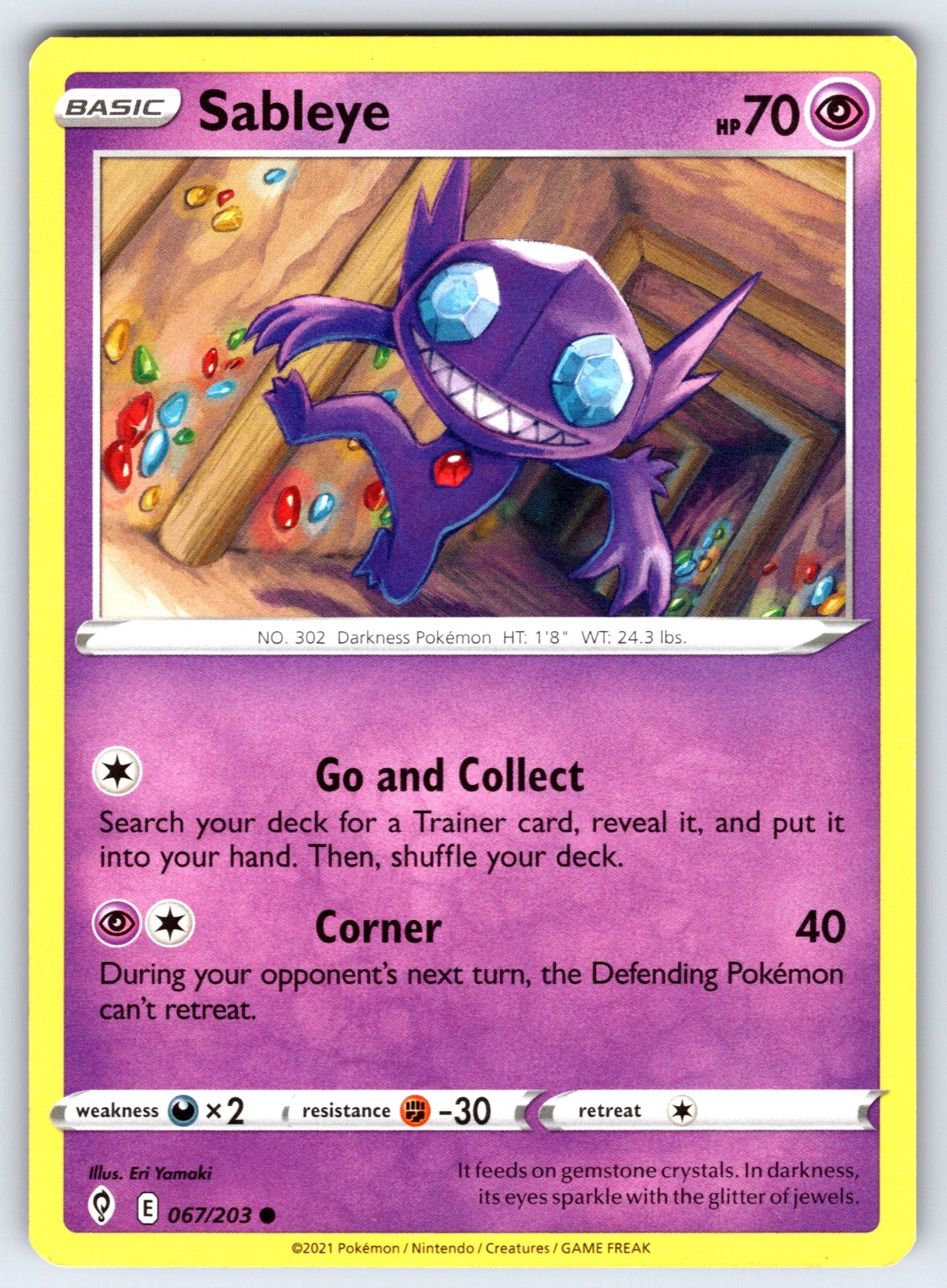 Sableye Common SWSH07: Evolving Skies 067/203 LP 2021