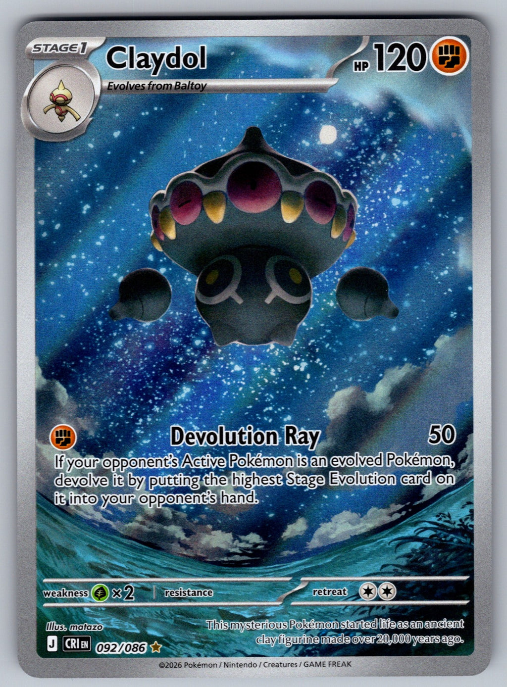 Claydol Holo Illustration Rare ME04: Chaos Rising 092/086 NM 2026