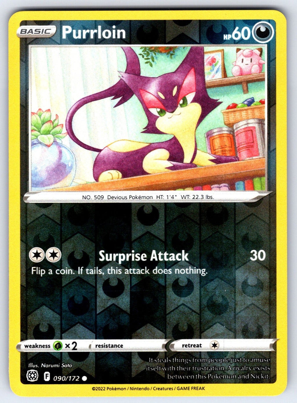 Purrloin Reverse Holo Common SWSH09: Brilliant Stars 090/172 NM 2022