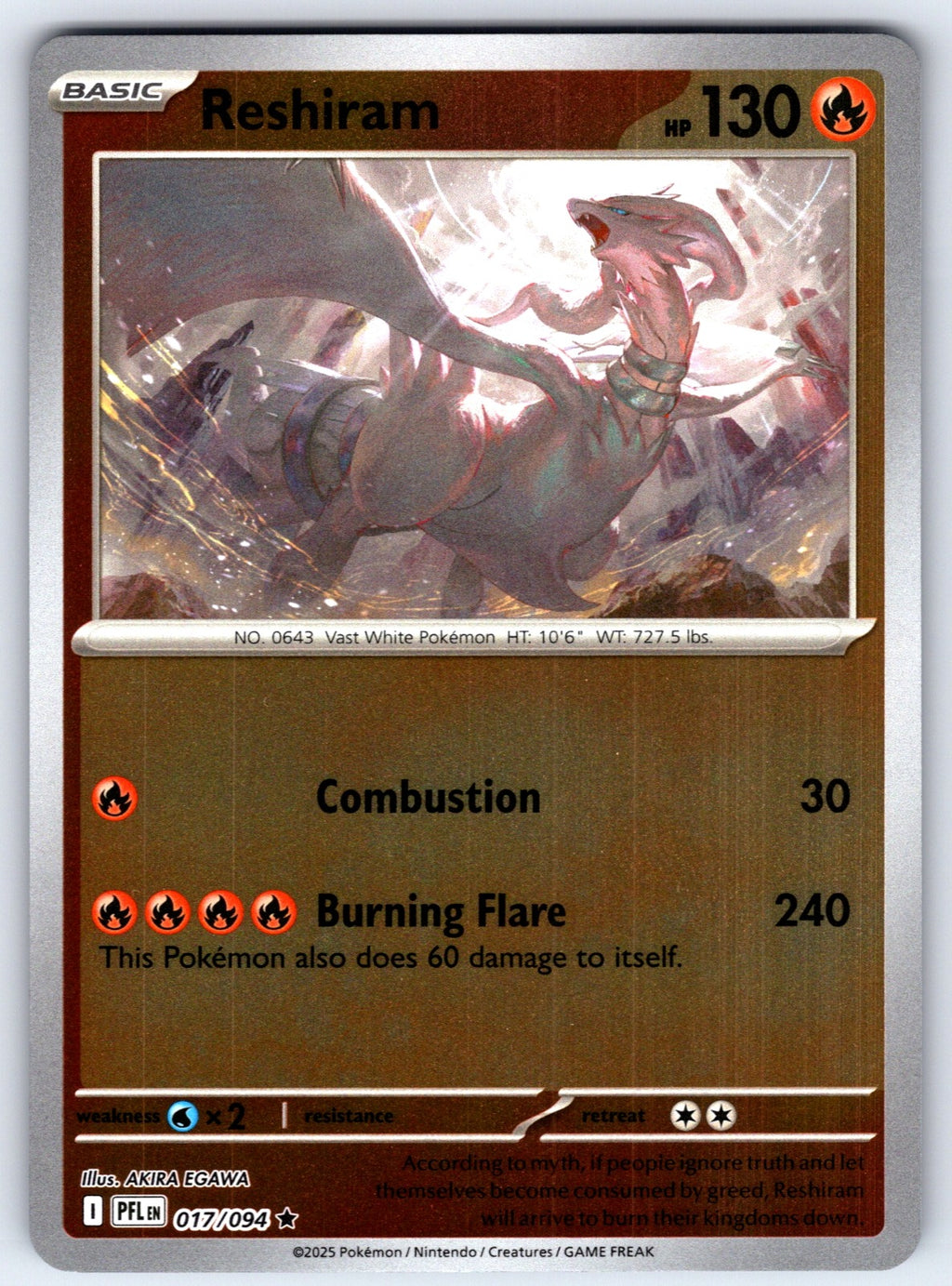 Reshiram Reverse Holo Rare ME02: Phantasmal Flames 017/094 NM 2025