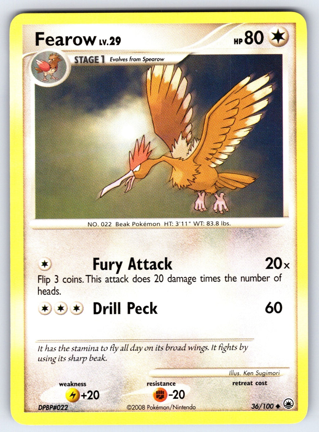 Fearow Uncommon Majestic Dawn 36/100 LP 2008