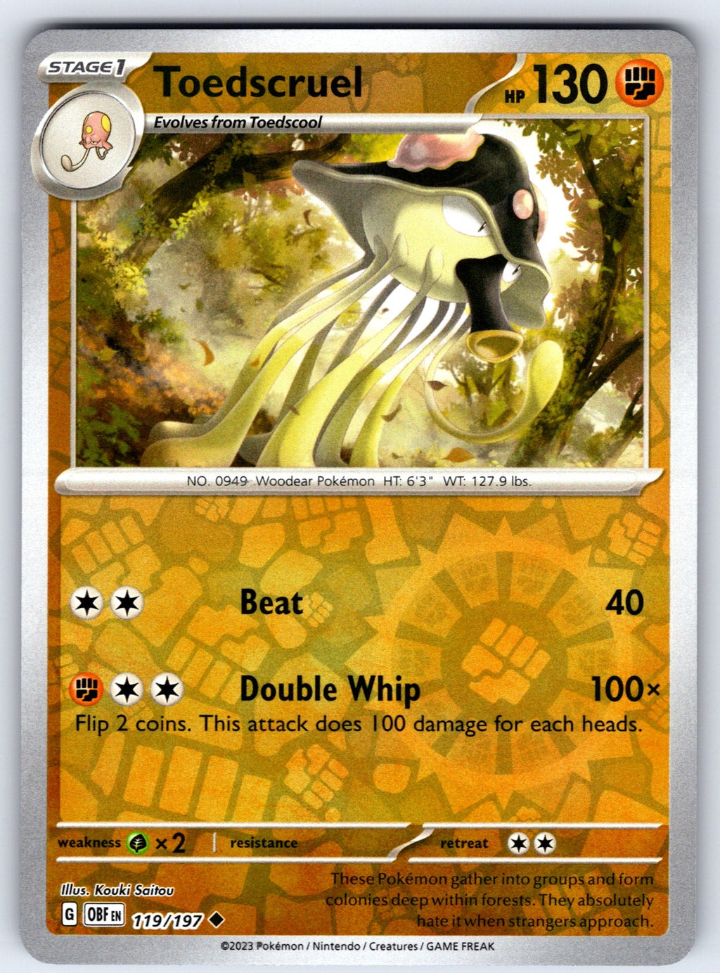 Toedscruel Reverse Holo Uncommon SV03: Obsidian Flames 119/197 NM 2023