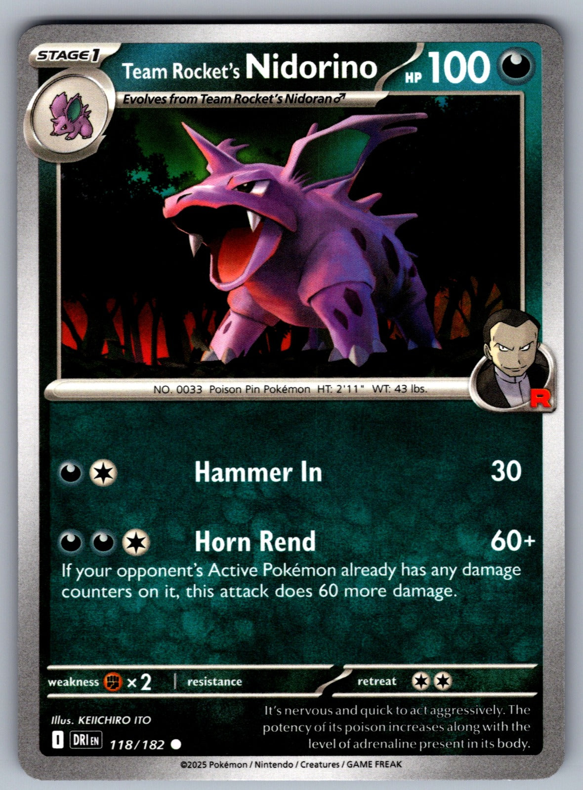Team Rocket's Nidorino Common SV10: Destined Rivals 118/182 NM 2025