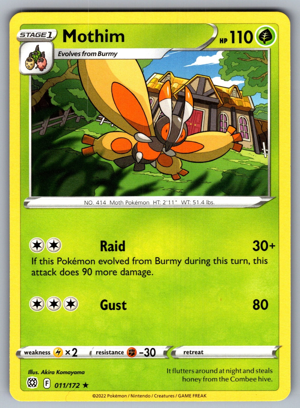 Mothim Rare SWSH09: Brilliant Stars 011/172 NM 2022