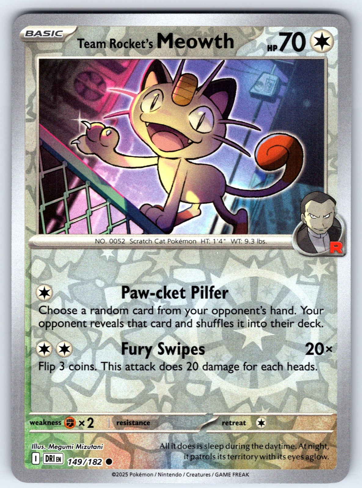 Team Rocket's Meowth Reverse Holo Common SV10: Destined Rivals 149/182 NM 2025