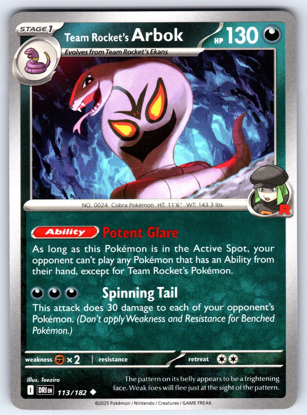 Team Rocket's Arbok Uncommon SV10: Destined Rivals 113/182 NM 2025