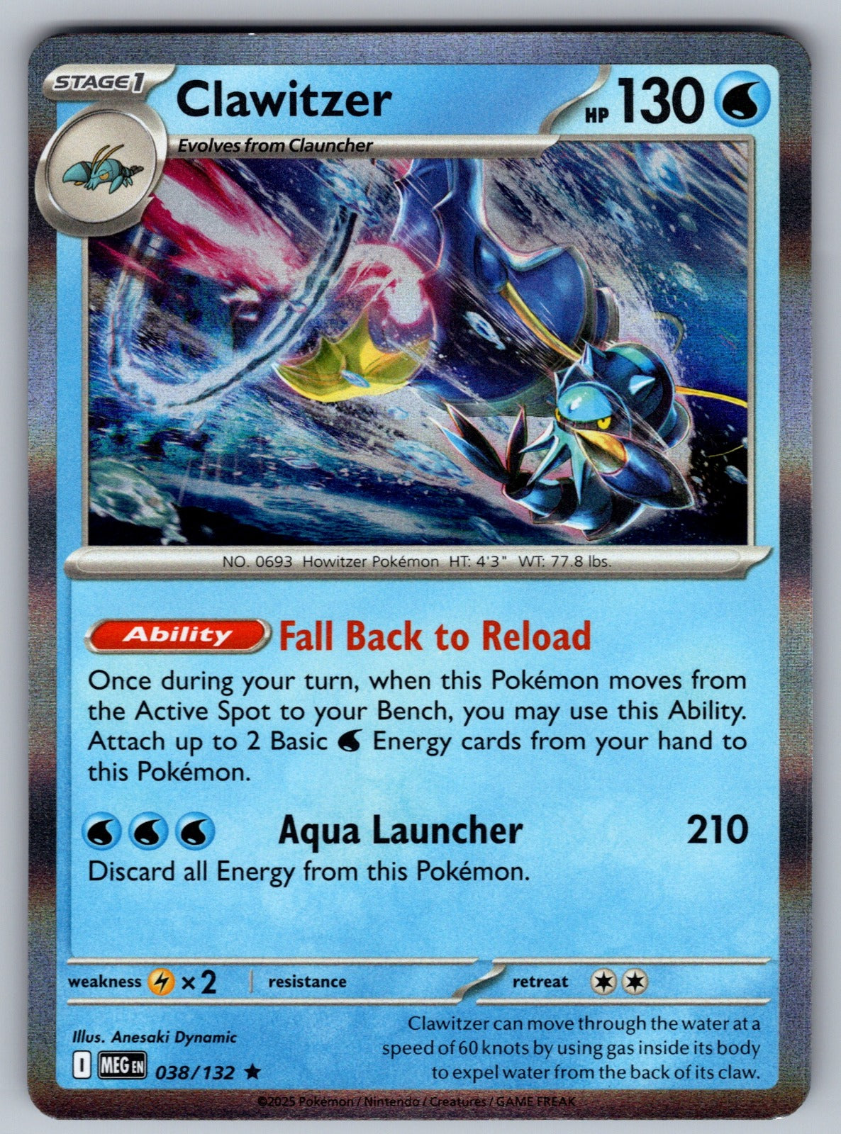 Clawitzer Holo Rare ME01: Mega Evolution 038/132 NM 2025