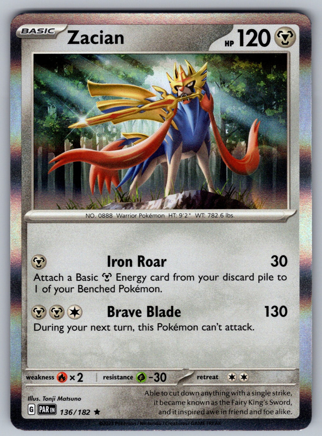Zacian Holo Rare SV04: Paradox Rift 136/182 NM 2023