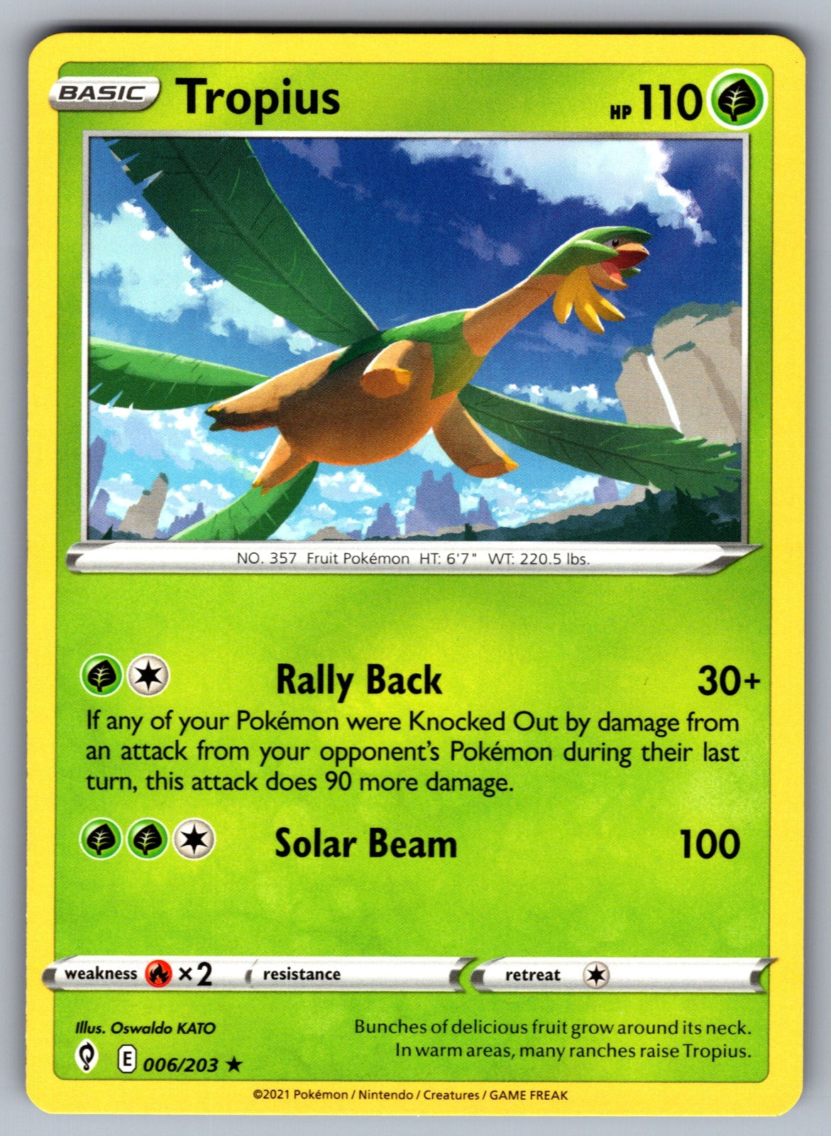 Tropius Rare SWSH07: Evolving Skies 006/203 NM 2021