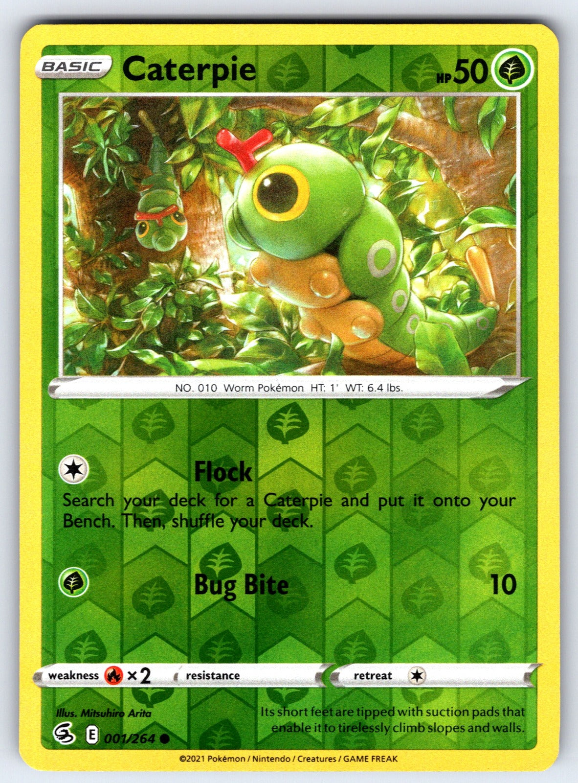 Caterpie Reverse Holo Common SWSH08: Fusion Strike 001/264 NM 2021