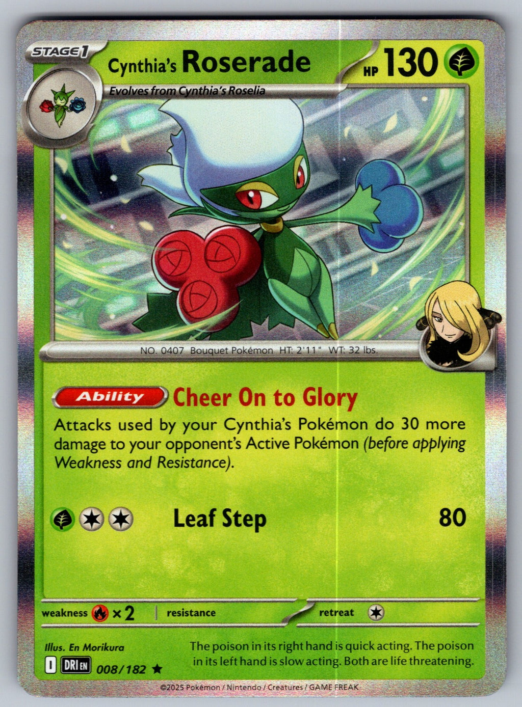 Cynthia's Roserade Holo Rare SV10: Destined Rivals 008/182 NM 2025