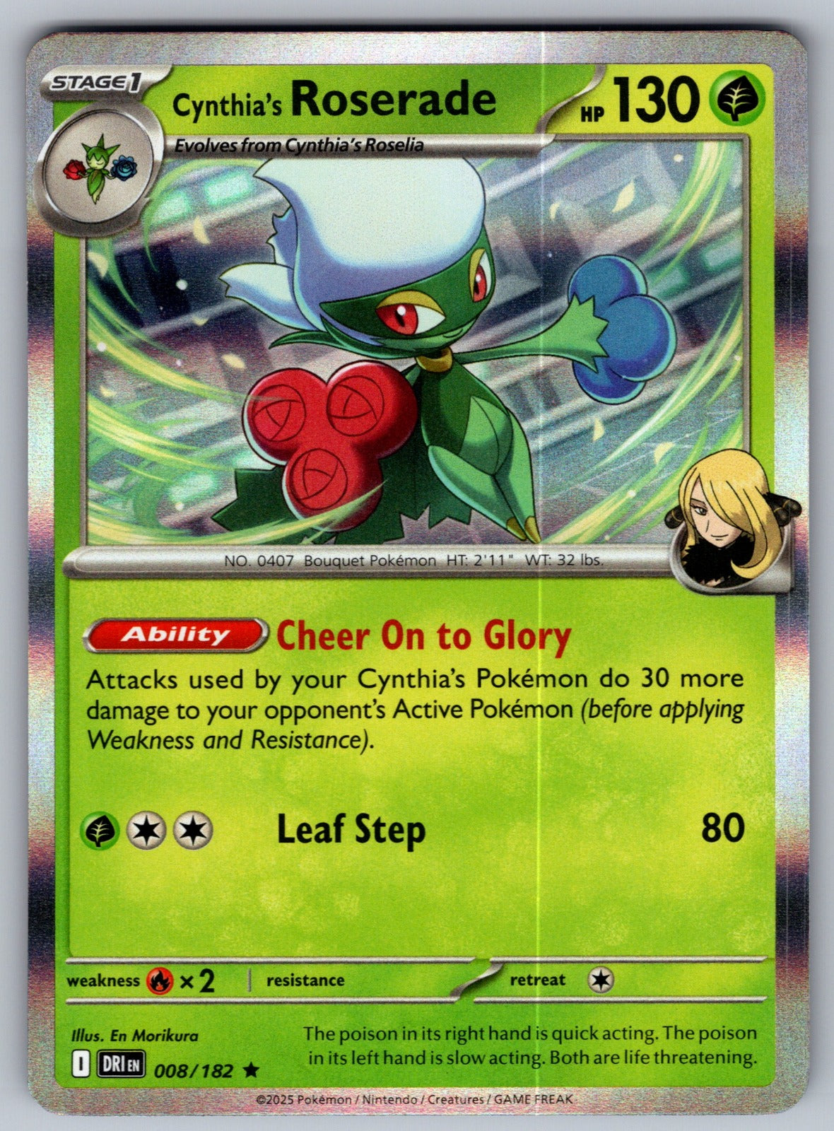 Cynthia's Roserade Holo Rare SV10: Destined Rivals 008/182 NM 2025