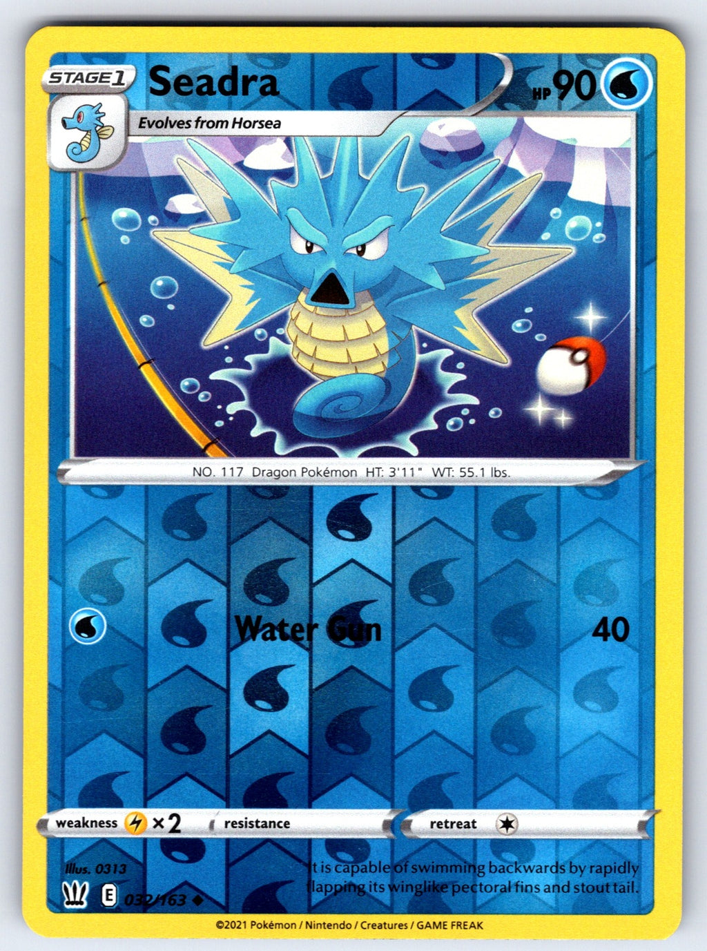 Seadra Reverse Holo Uncommon SWSH05: Battle Styles 032/163 NM 2021