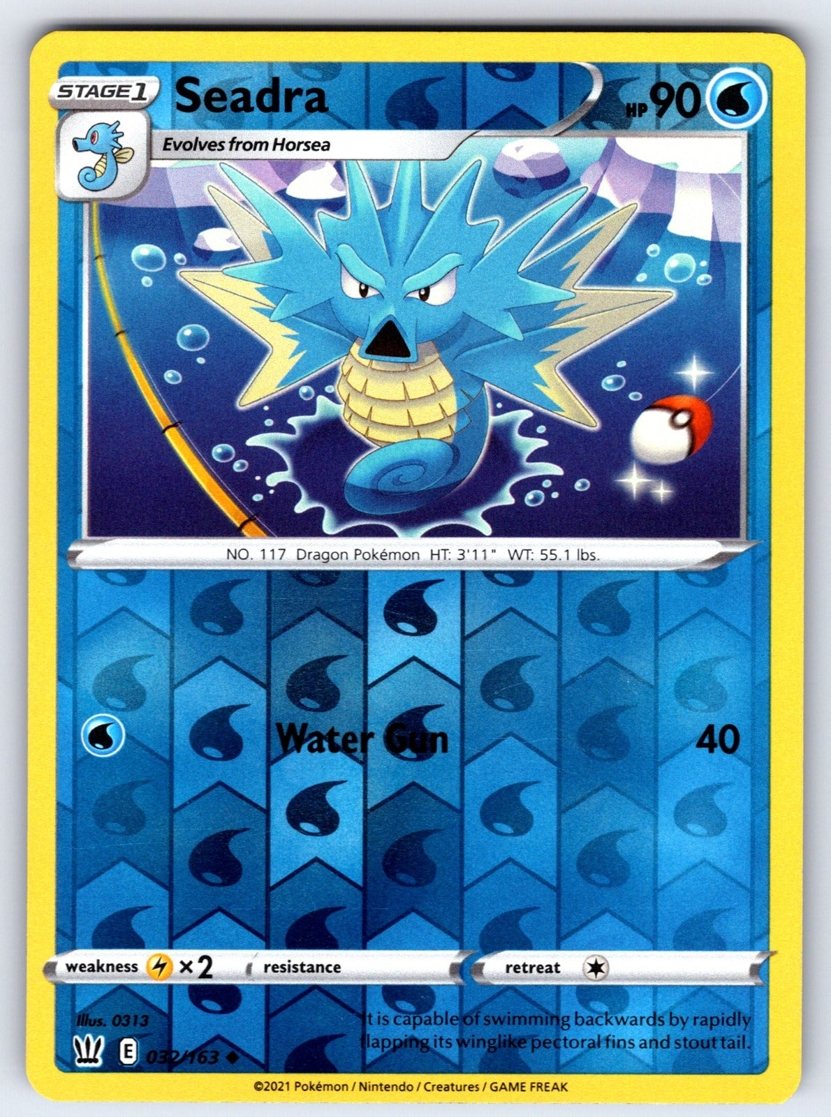 Seadra Reverse Holo Uncommon SWSH05: Battle Styles 032/163 NM 2021