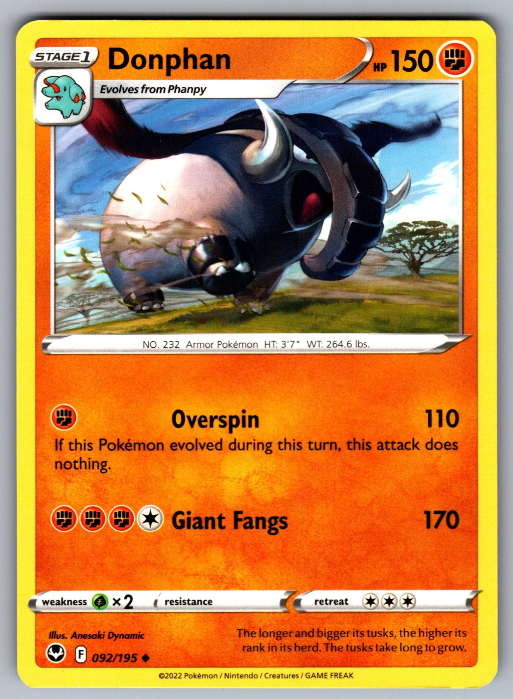 Donphan Uncommon SWSH12: Silver Tempest 092/195 NM 2022