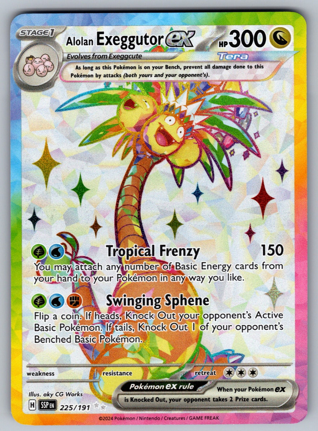 Alolan Exeggutor ex Holo Ultra Rare SV08: Surging Sparks 225/191 NM 2024