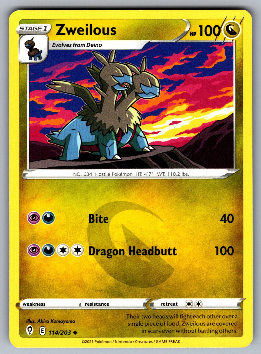 Zweilous Uncommon SWSH07: Evolving Skies 114/203 NM 2021