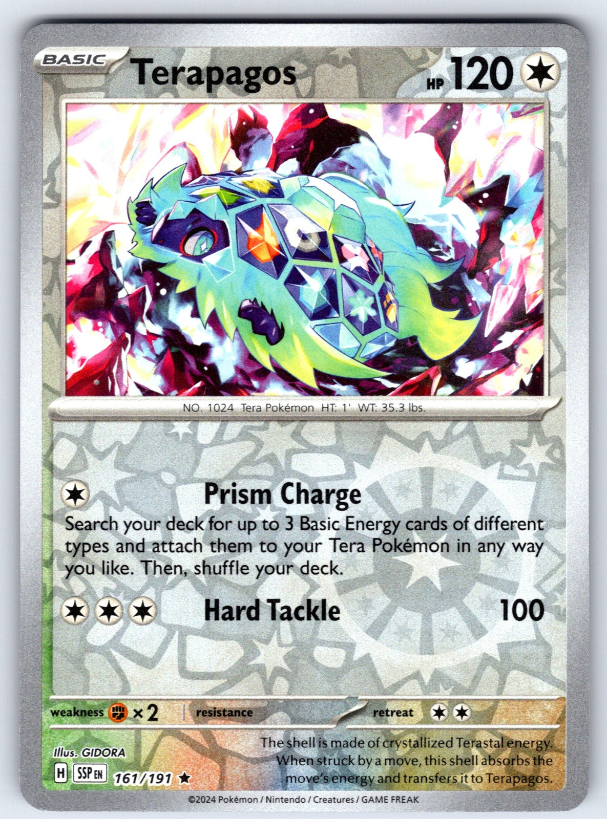 Terapagos Reverse Holo Rare SV08: Surging Sparks 161/191 NM 2024