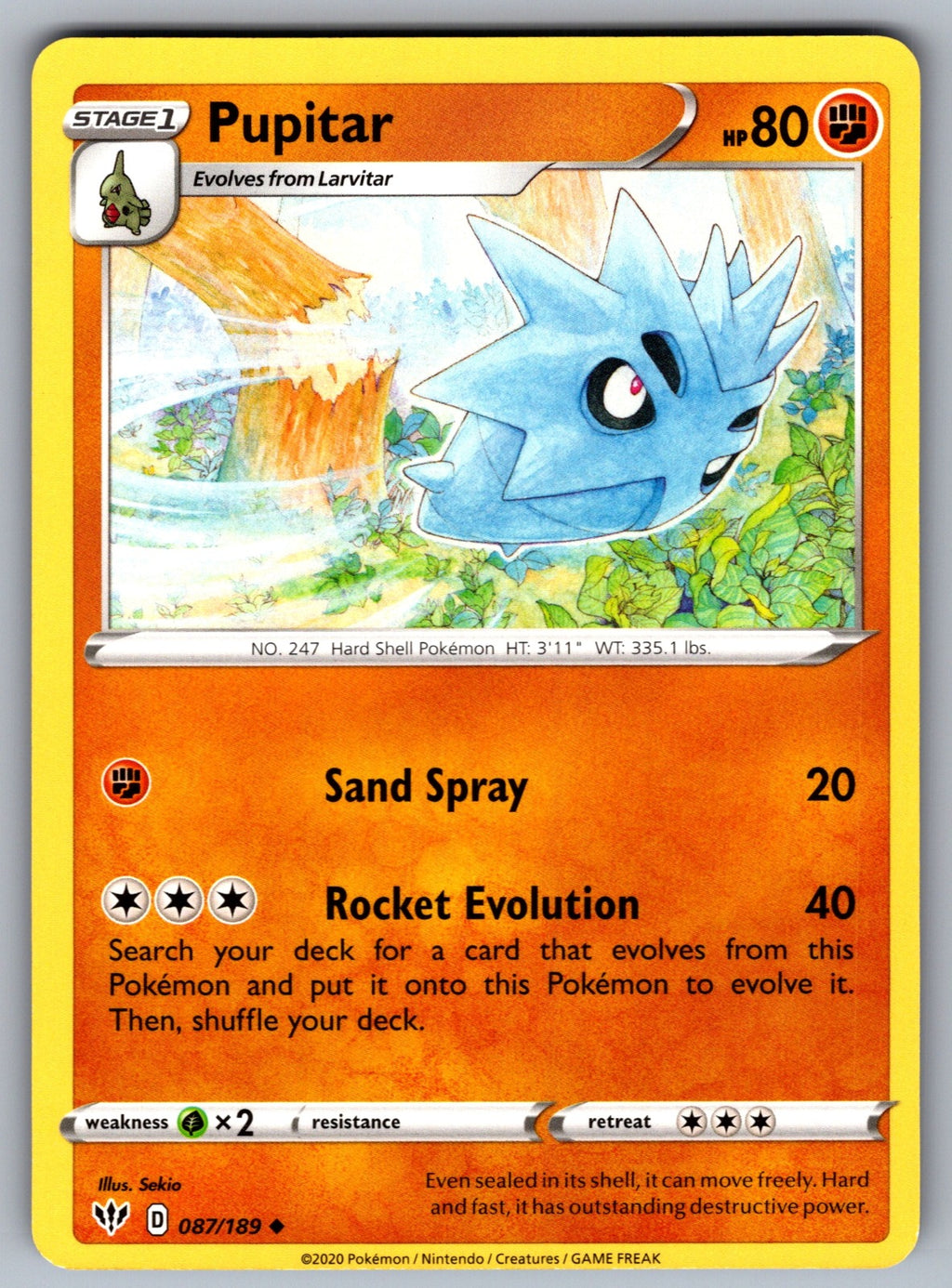 Pupitar Uncommon SWSH03: Darkness Ablaze 087/189 NM 2020