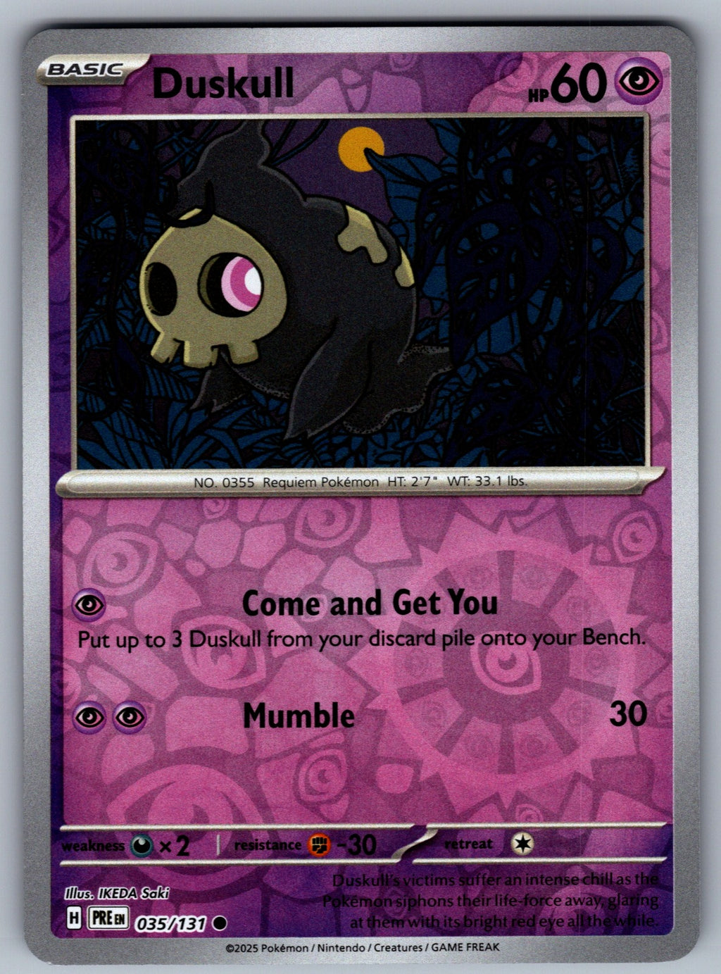 Duskull Reverse Holo Common SV: Prismatic Evolutions 035/131 NM 2025
