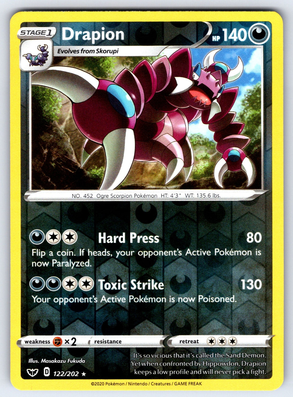 Drapion Reverse Holo Rare SWSH01: Sword & Shield Base Set 122/202 NM 2020