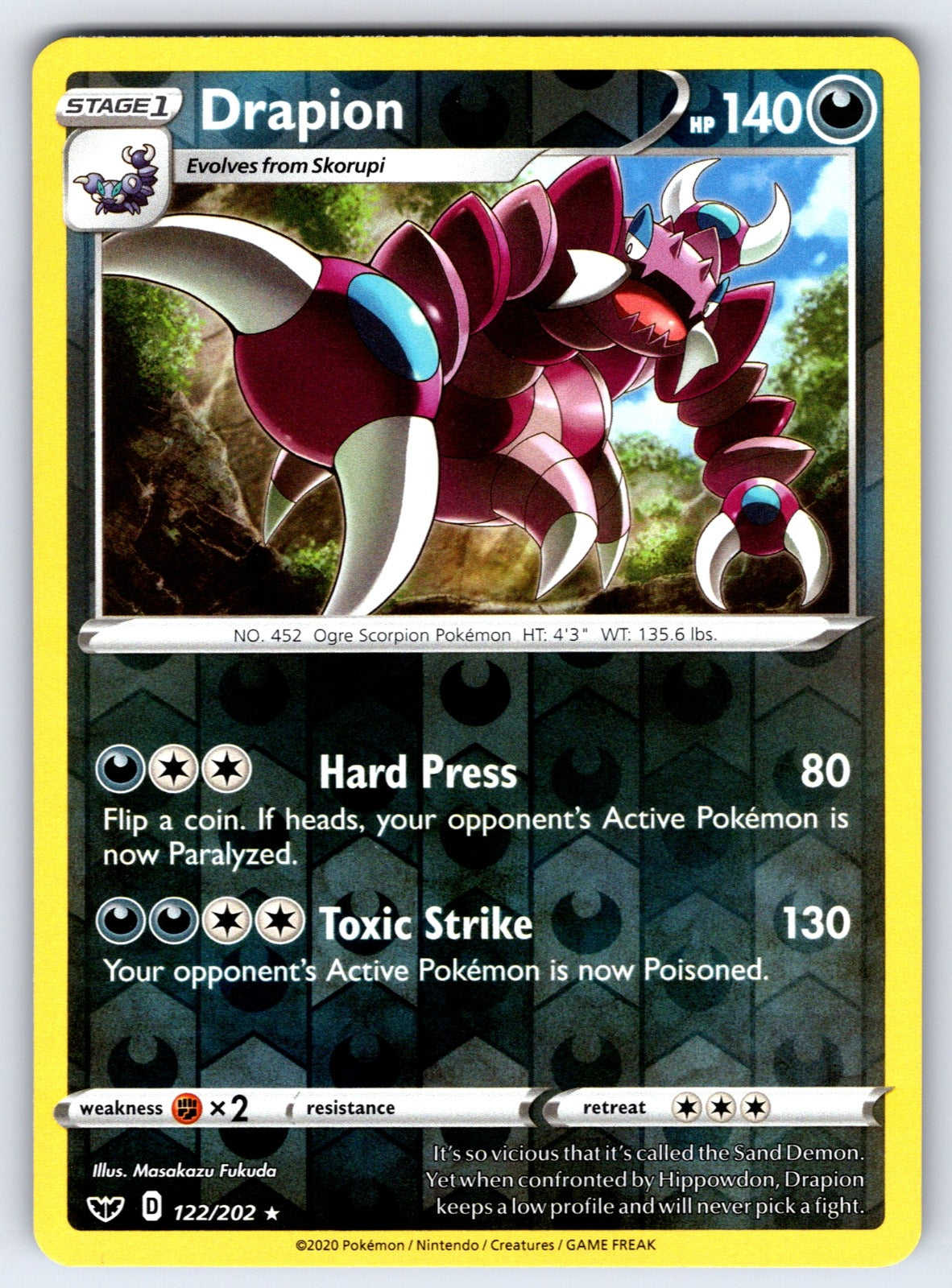 Drapion Reverse Holo Rare SWSH01: Sword & Shield Base Set 122/202 NM 2020