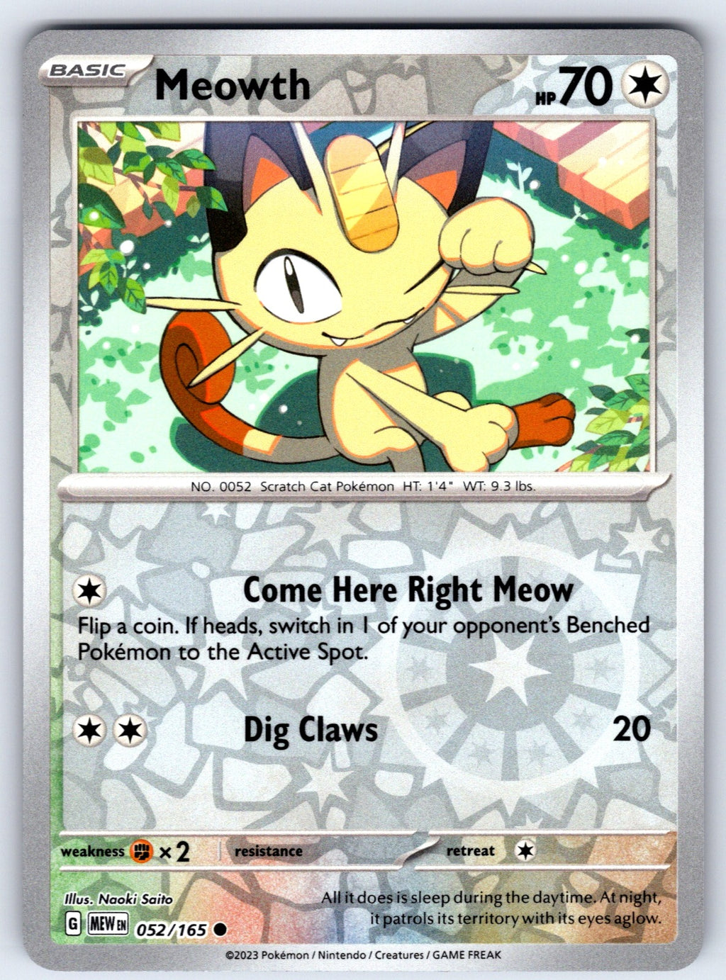 Meowth Reverse Holo Common SV: Scarlet & Violet 151 052/165 NM 2023