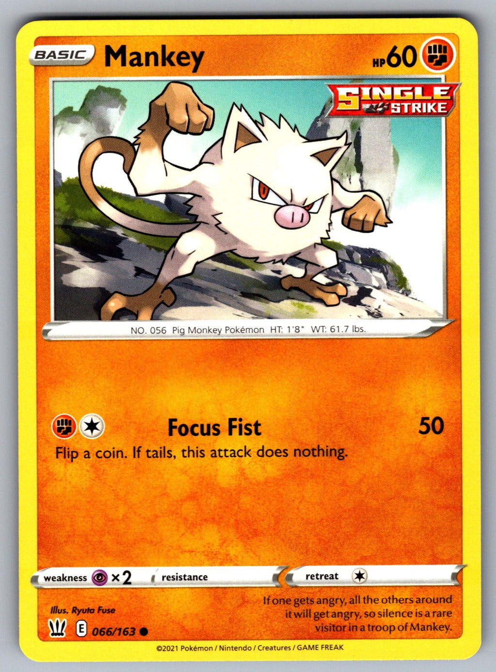 Mankey Common SWSH05: Battle Styles 066/163 NM 2021