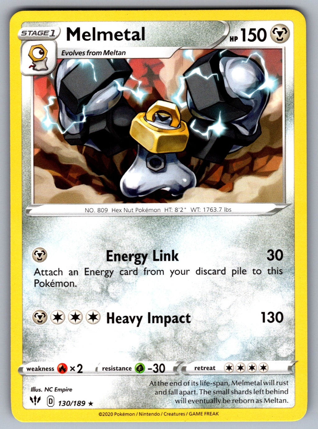 Melmetal Rare SWSH03: Darkness Ablaze 130/189 NM 2020