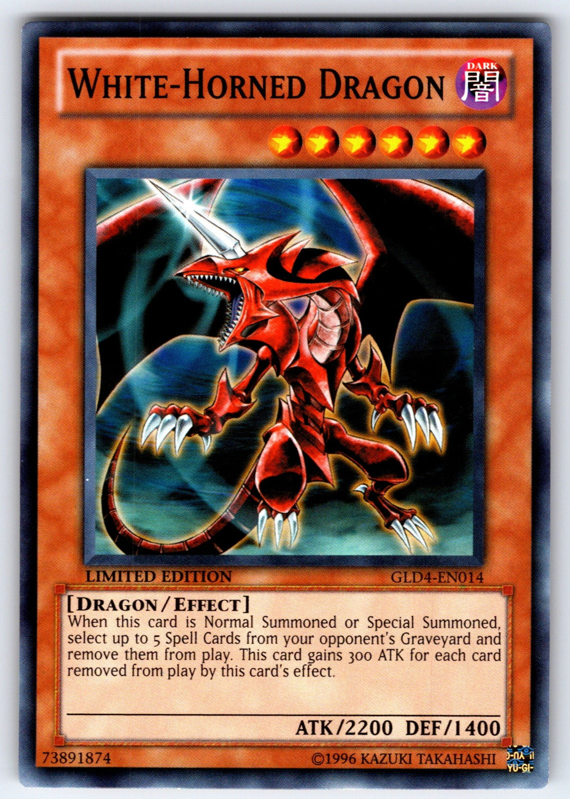 White-Horned Dragon Limited Common Gold Series 4: Pyramids Edition GLD4-EN014 NM