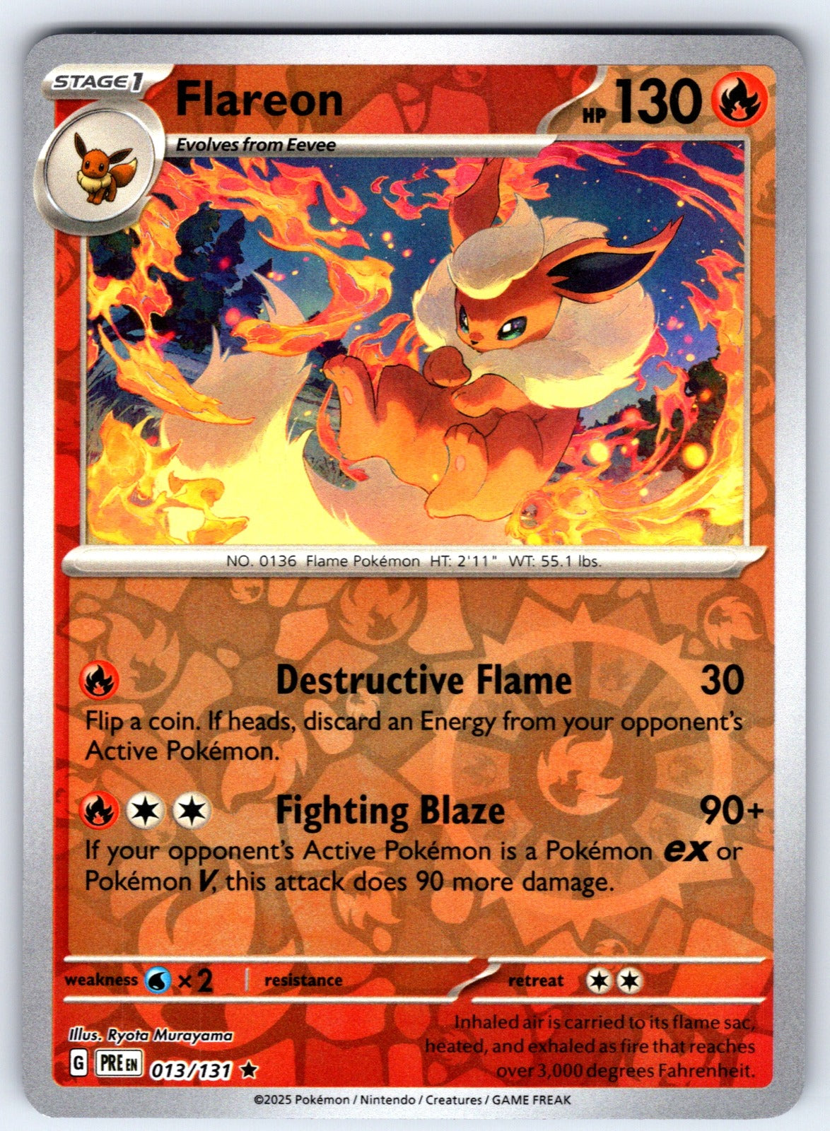 Flareon Reverse Holo Rare SV: Prismatic Evolutions 013/131 NM 2025