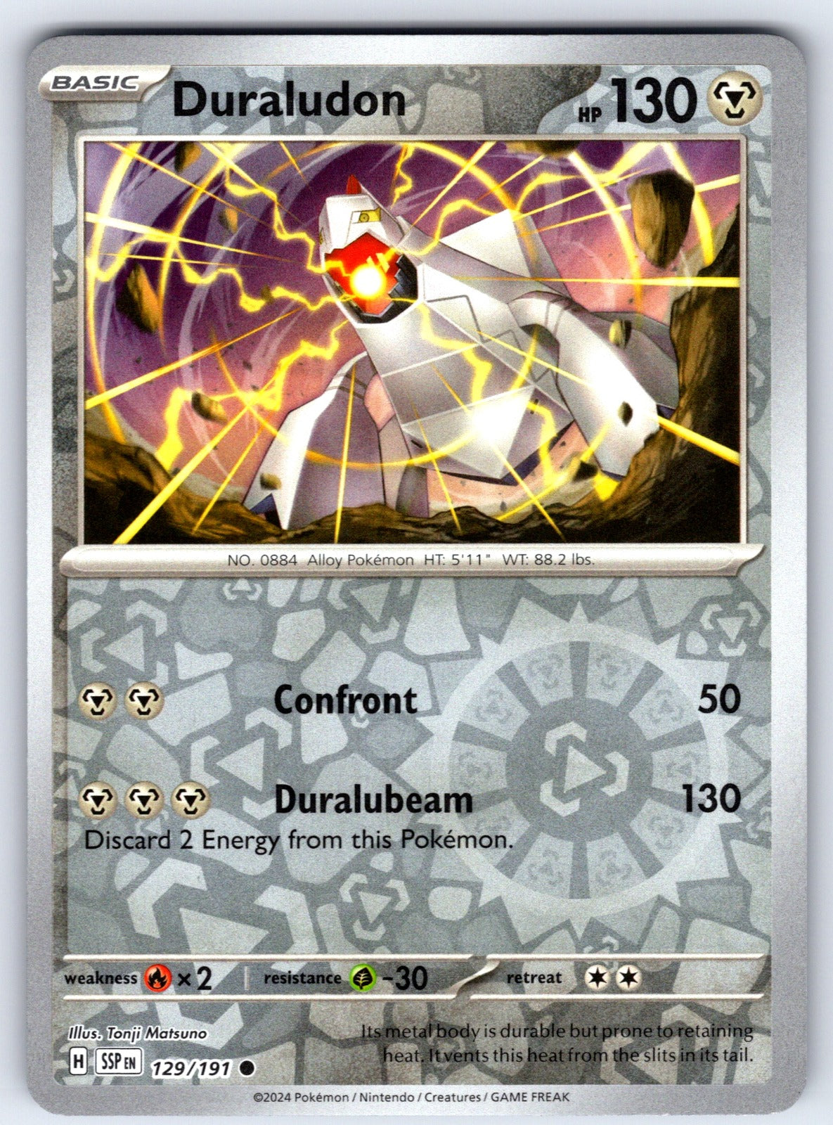 Duraludon Reverse Holo Common SV08: Surging Sparks 129/191 NM 2024