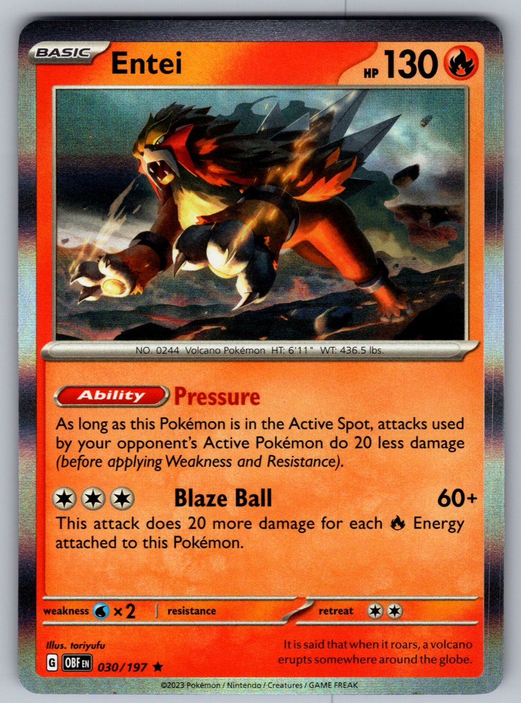 Entei Holo Rare SV03: Obsidian Flames 030/197 NM 2023