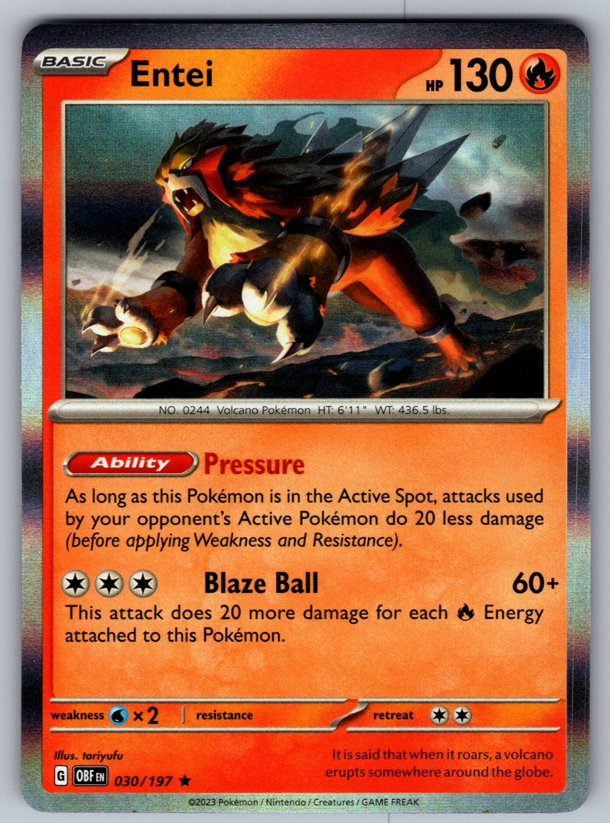 Entei Holo Rare SV03: Obsidian Flames 030/197 NM 2023