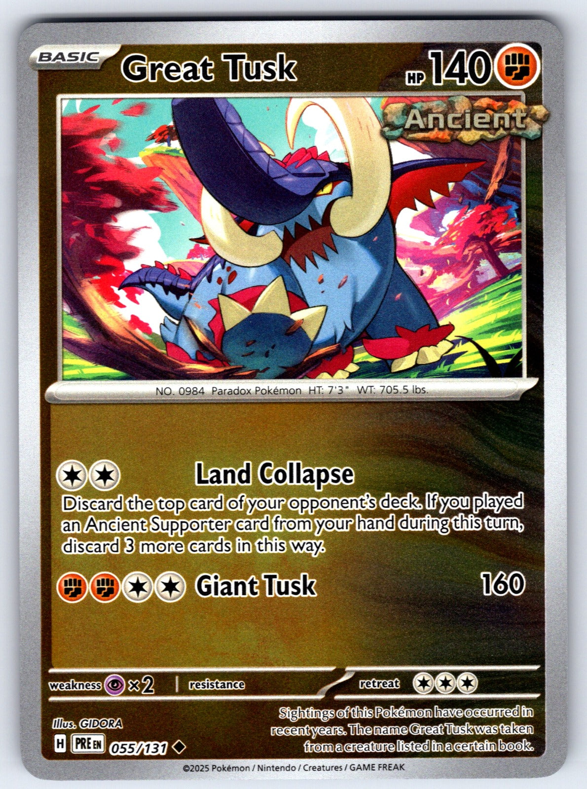 Great Tusk Reverse Holo Uncommon SV: Prismatic Evolutions 055/131 NM 2025
