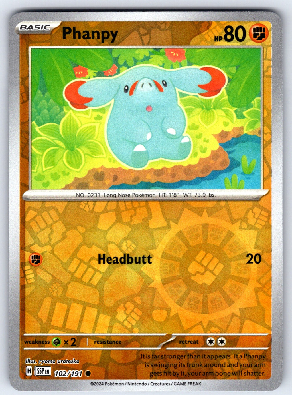 Phanpy Reverse Holo Common SV08: Surging Sparks 102/191 NM 2024