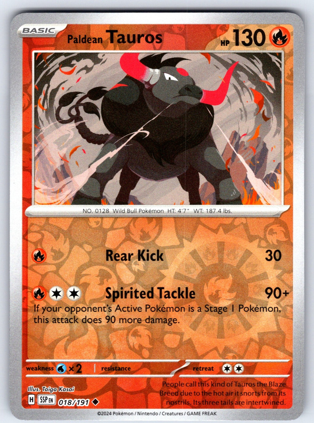 Paldean Tauros - Reverse Holo Uncommon SV08: Surging Sparks 018/191 NM 2024