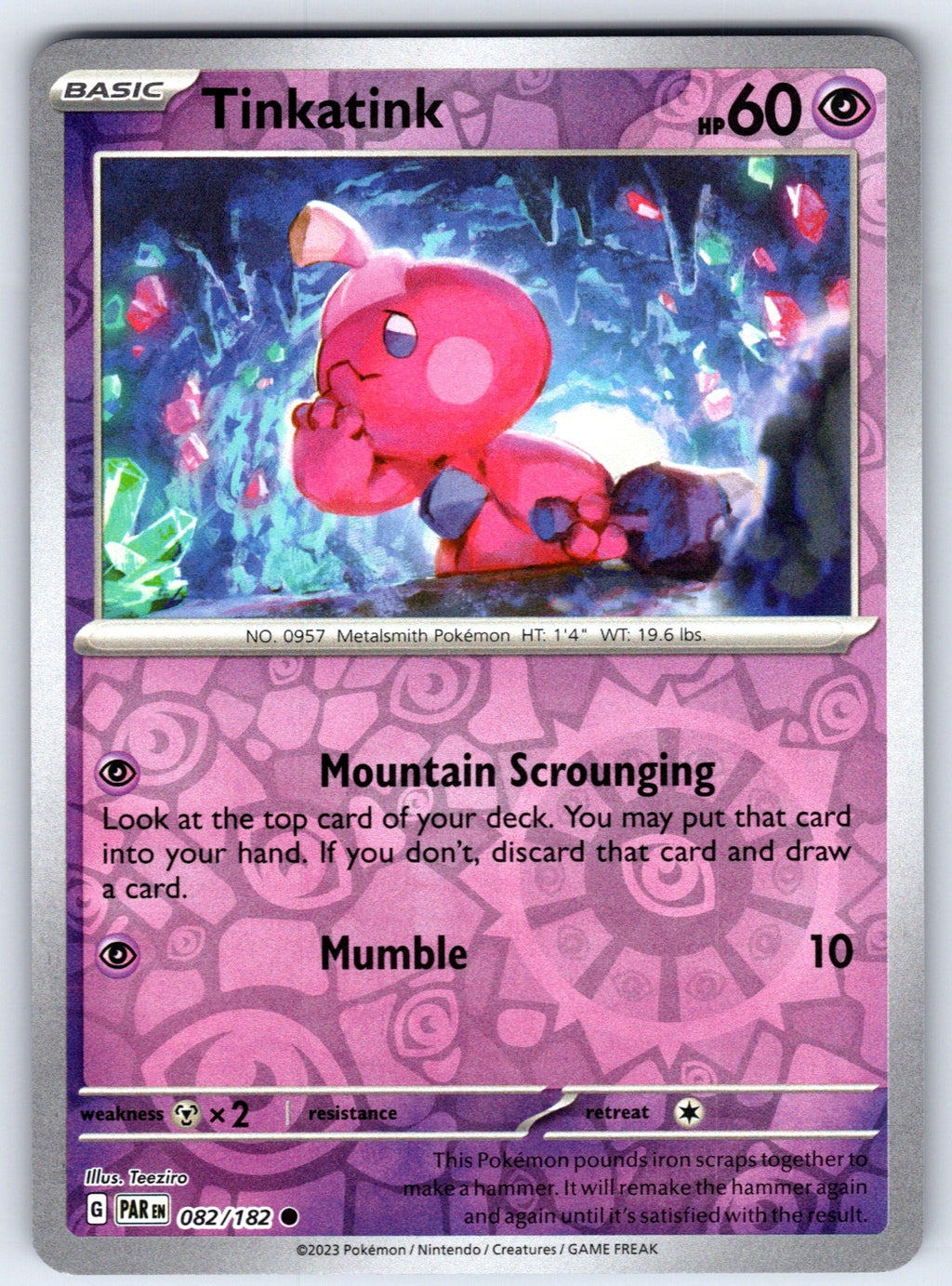 Tinkatink Reverse Holo Common SV04: Paradox Rift 082/182 NM 2023