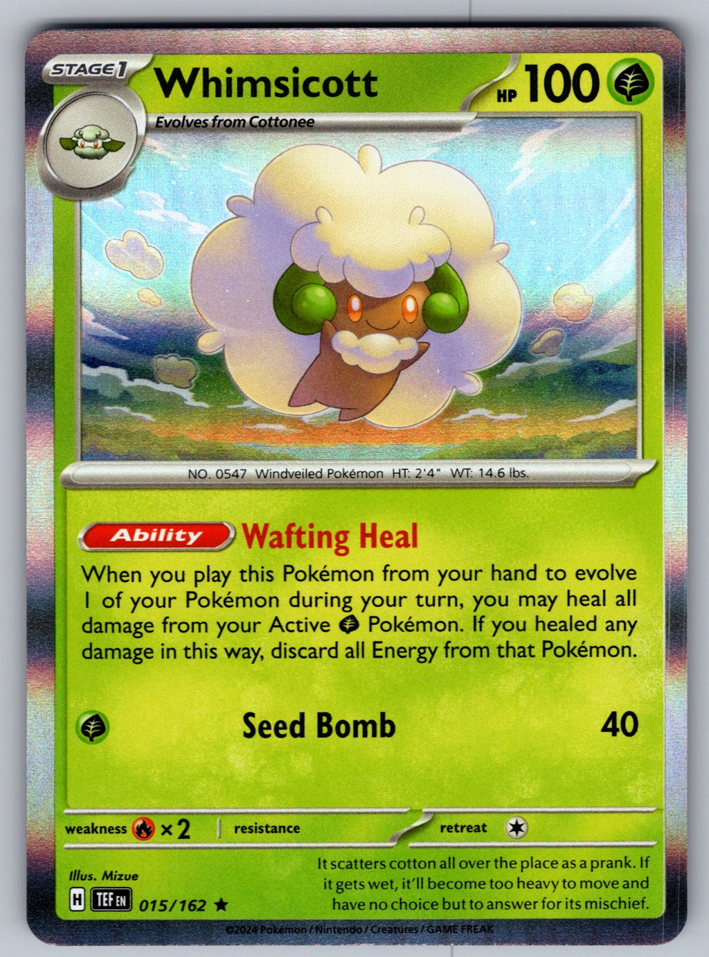 Whimsicott Holo Rare SV05: Temporal Forces 015/162 NM 2024