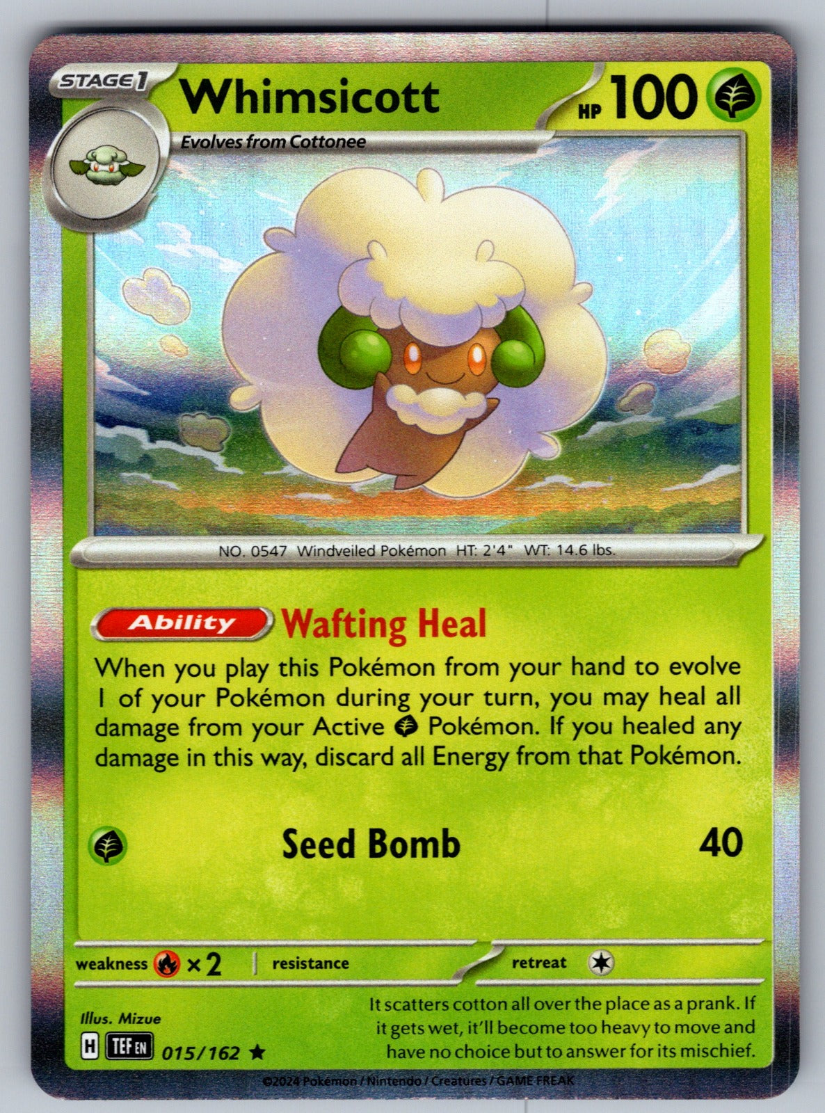 Whimsicott Holo Rare SV05: Temporal Forces 015/162 NM 2024