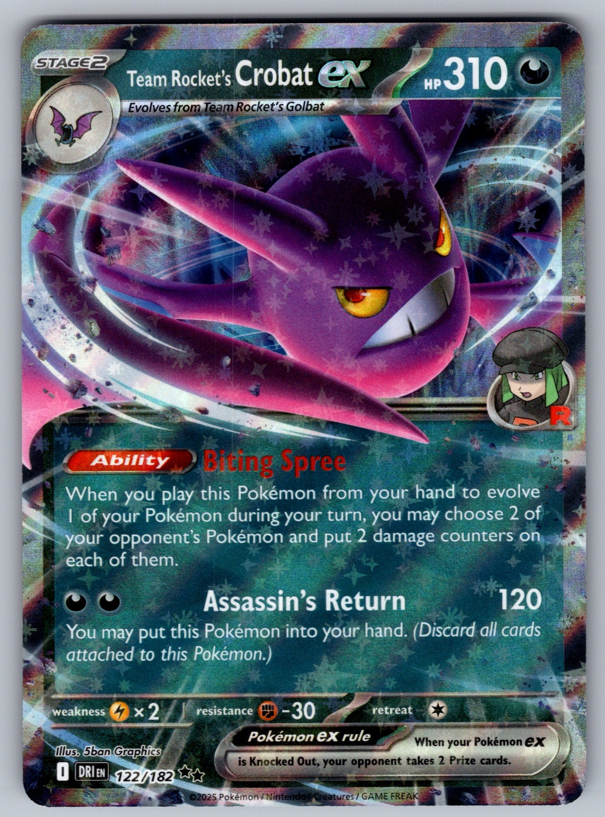 Team Rocket's Crobat ex Holo Double Rare SV10: Destined Rivals 122/182 NM 2025