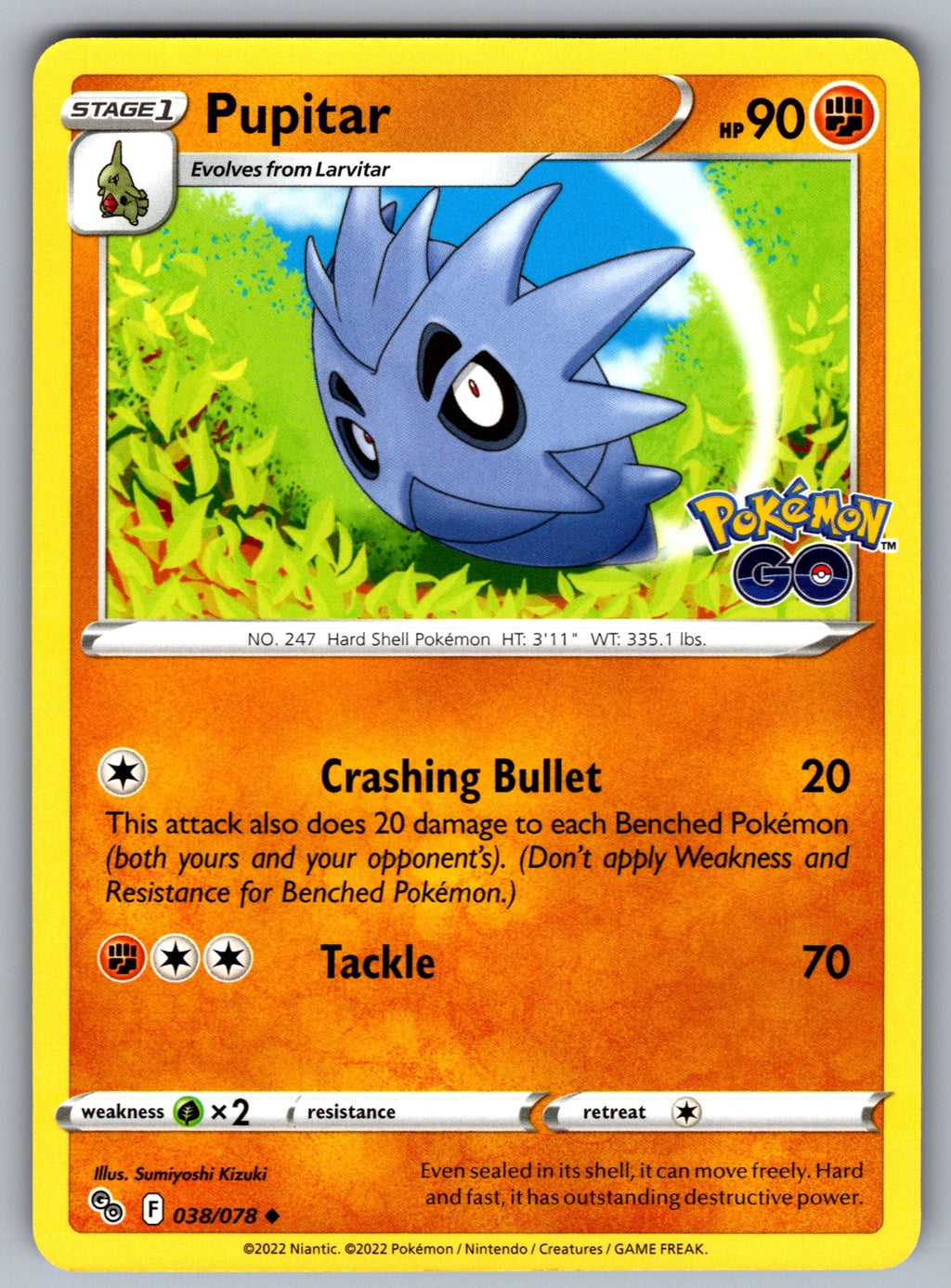 Pupitar Uncommon Pokemon GO 038/078 NM 2022