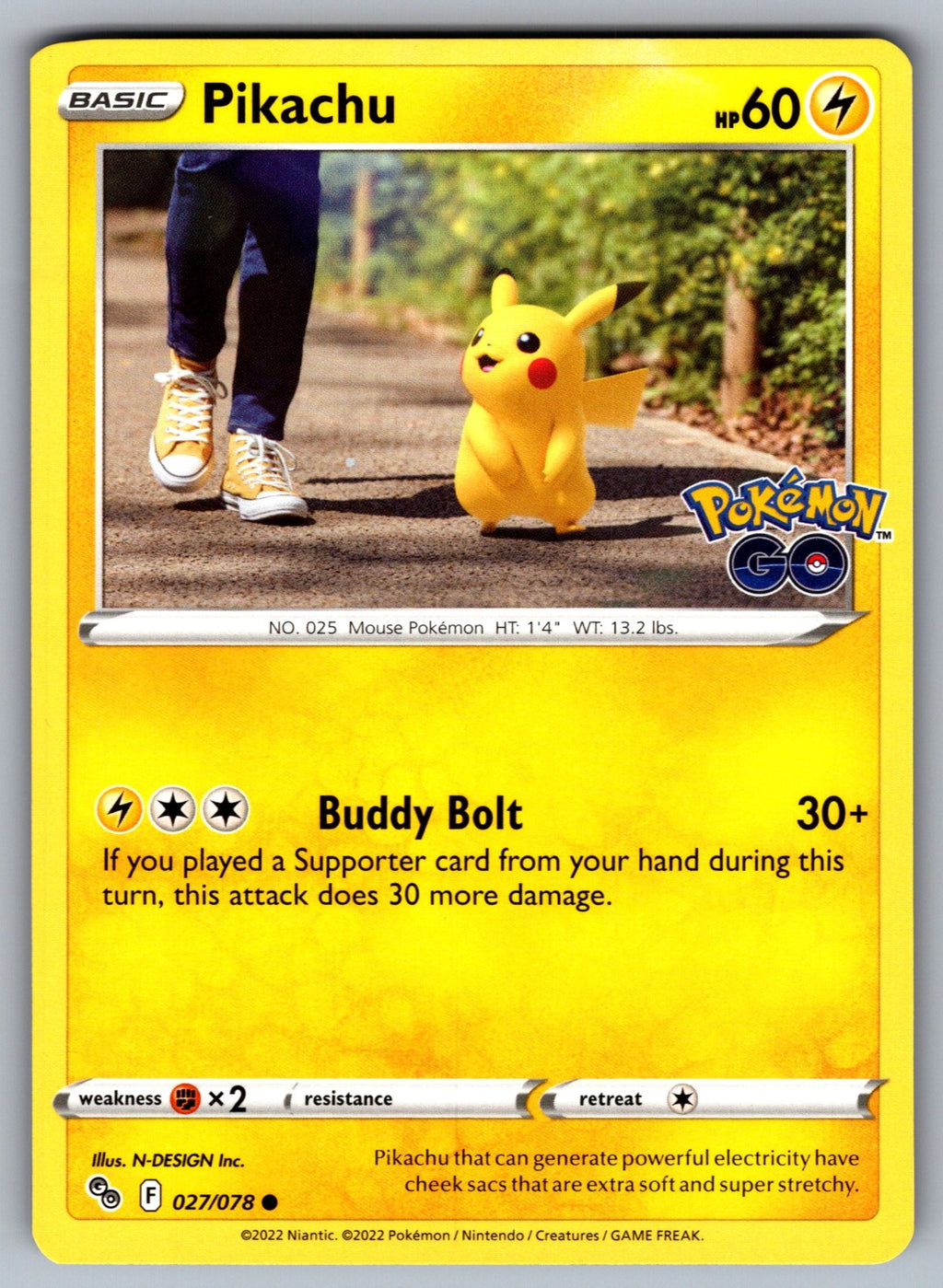 Pikachu (27) Common Pokemon GO 027/078 NM 2022