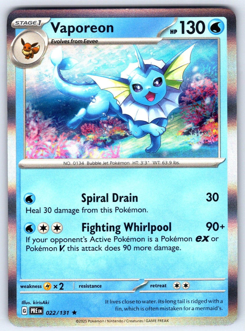 Vaporeon Holo Rare SV: Prismatic Evolutions 022/131 NM 2025