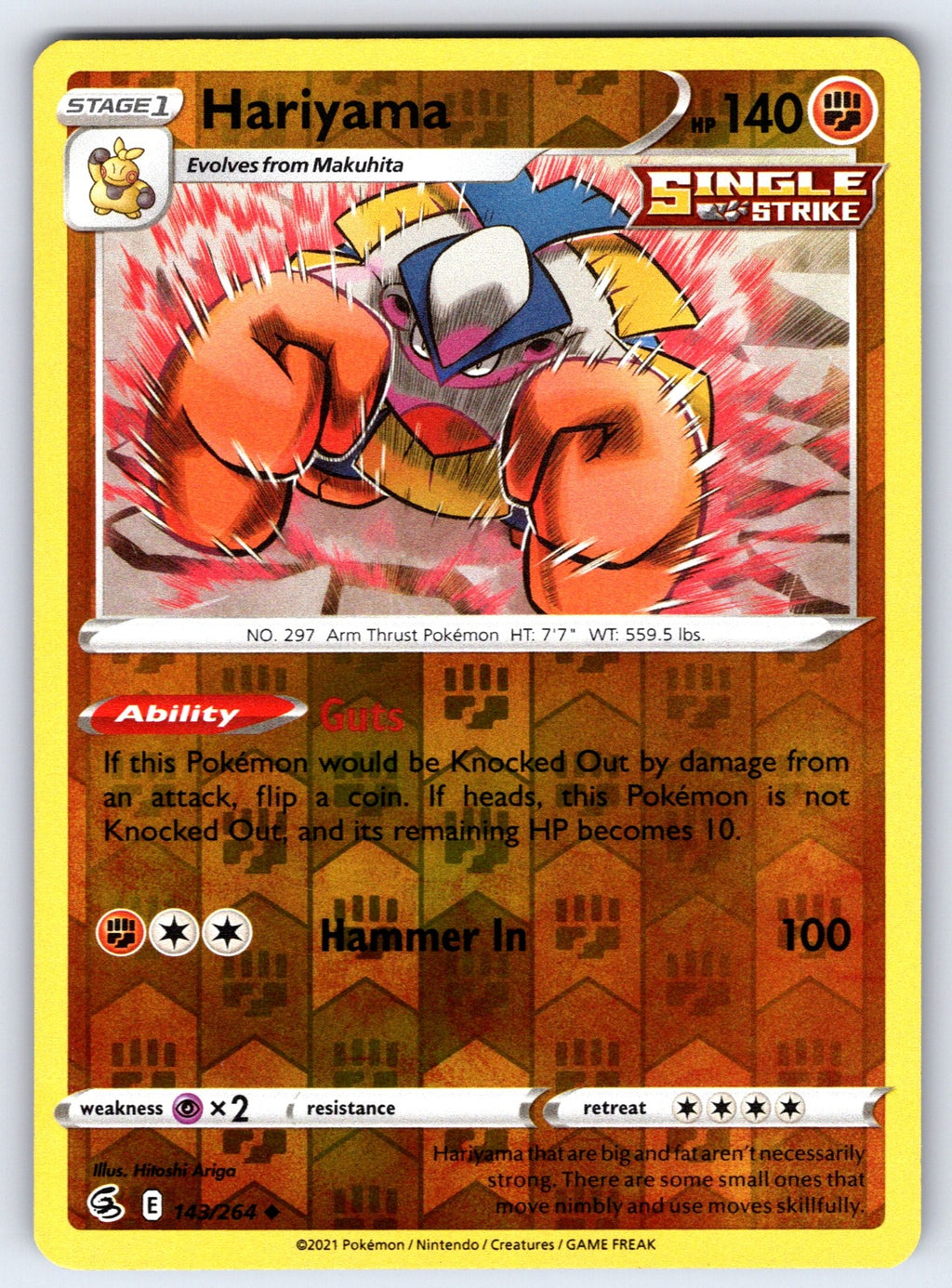 Hariyama Reverse Holo Uncommon SWSH08: Fusion Strike 143/264 NM 2021