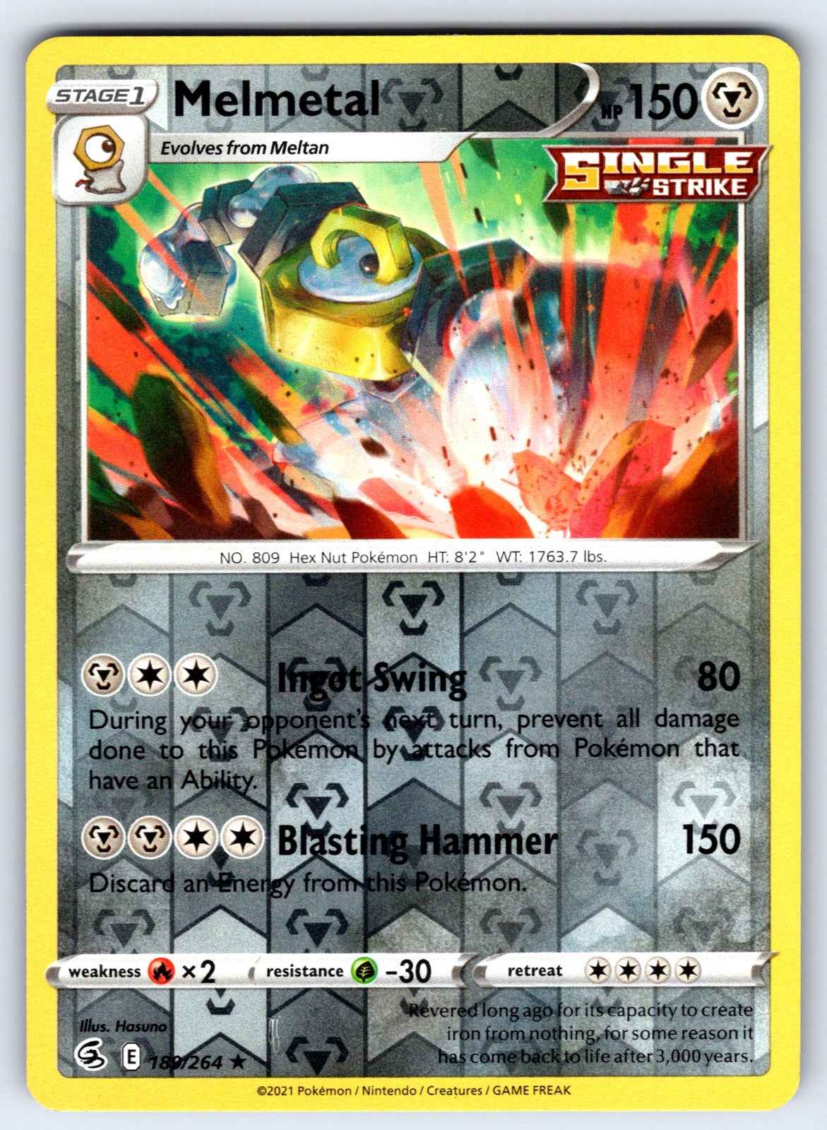 Melmetal Reverse Holo Holo Rare SWSH08: Fusion Strike 189/264 NM 2021