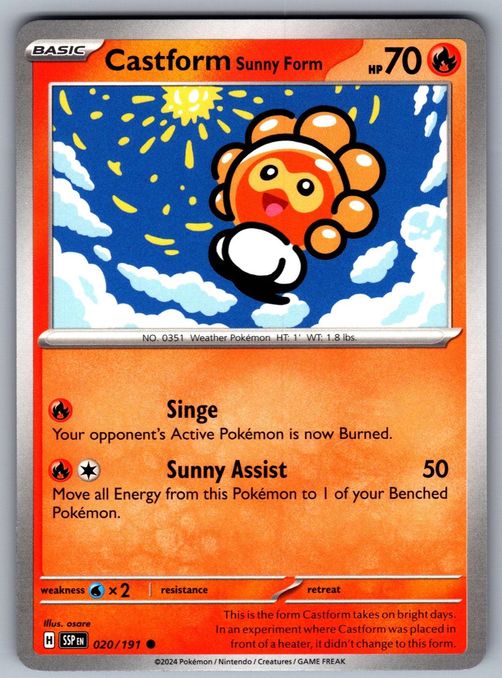 Castform Sunny Form Common SV08: Surging Sparks 020/191 NM 2024