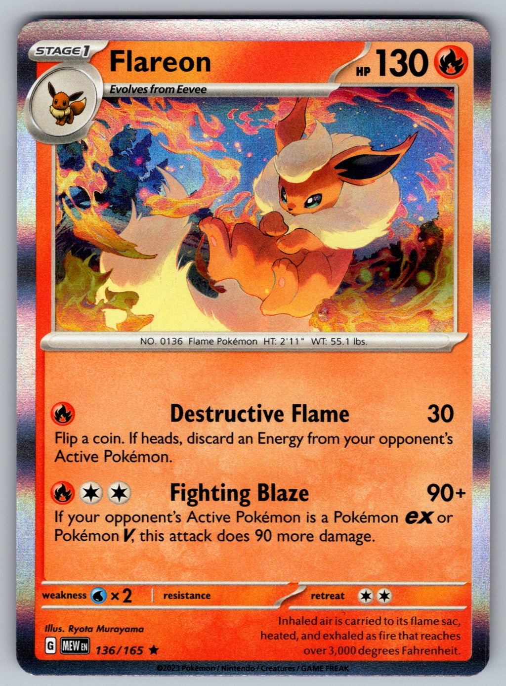 Flareon Holo Rare SV: Scarlet & Violet 151 136/165 NM 2023