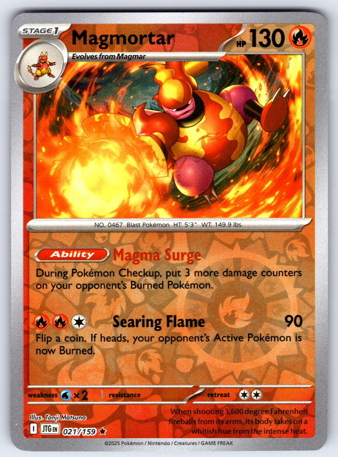 Magmortar Reverse Holo Rare SV09: Journey Together 021/159 NM 2025