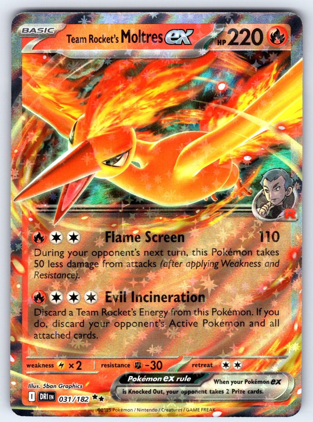 Team Rocket's Moltres ex Holo Double Rare SV10: Destined Rivals 031/182 NM 2025